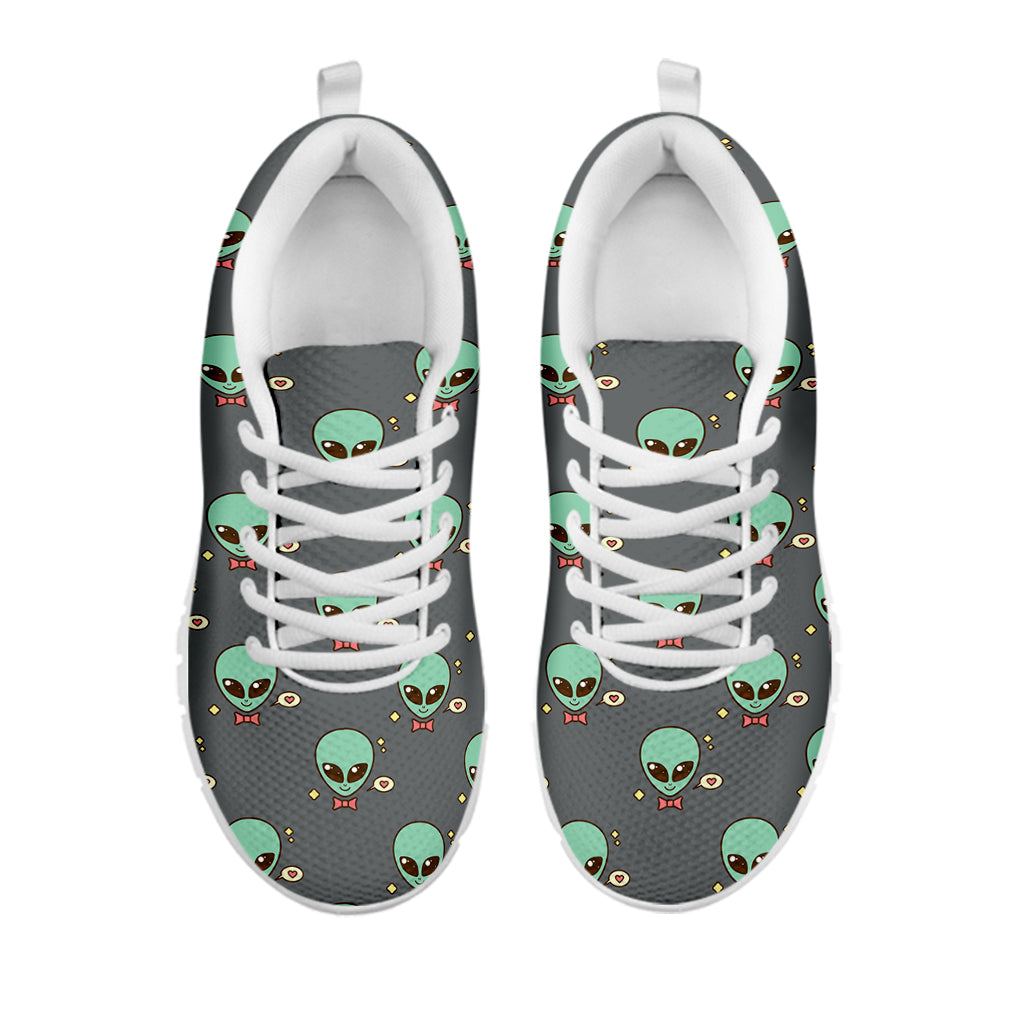 Cute Alien With Bow Tie Print White Sneakers