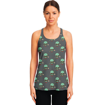 Cute Alien With Bow Tie Print Women's Racerback Tank Top
