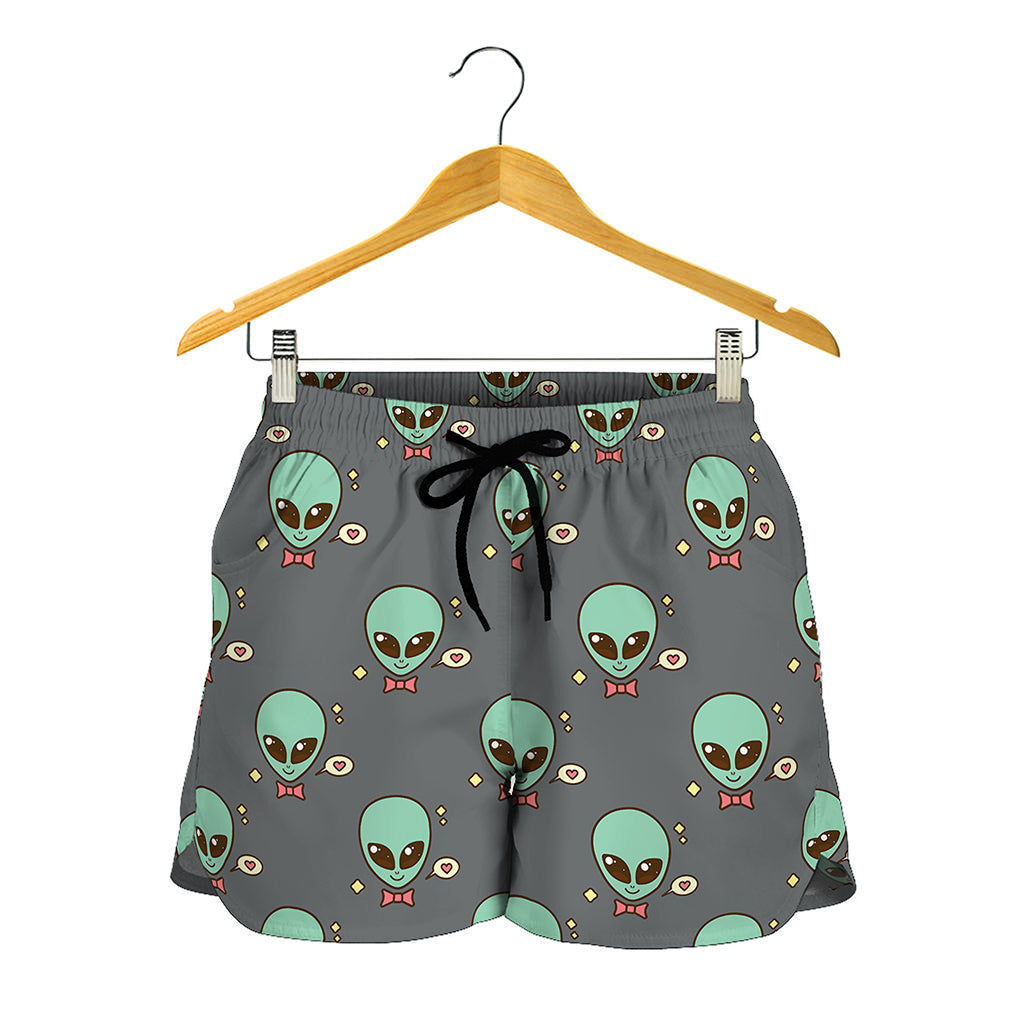 Cute Alien With Bow Tie Print Women's Shorts