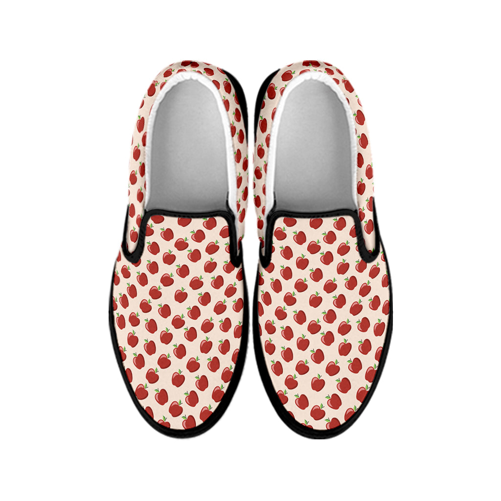 Cute Apple Pattern Print Black Slip On Shoes
