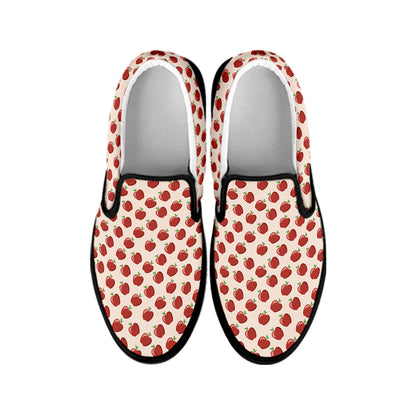 Cute Apple Pattern Print Black Slip On Shoes