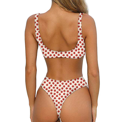 Cute Apple Pattern Print Front Bow Tie Bikini