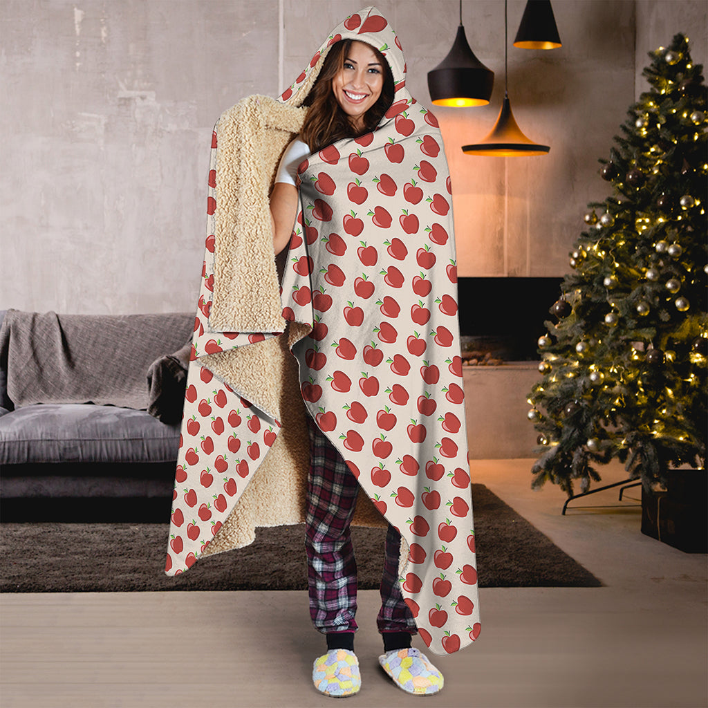 Cute Apple Pattern Print Hooded Blanket