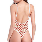 Cute Apple Pattern Print One Piece High Cut Swimsuit