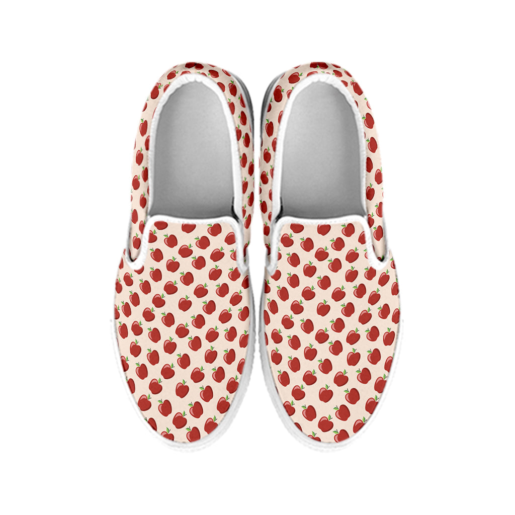 Cute Apple Pattern Print White Slip On Shoes