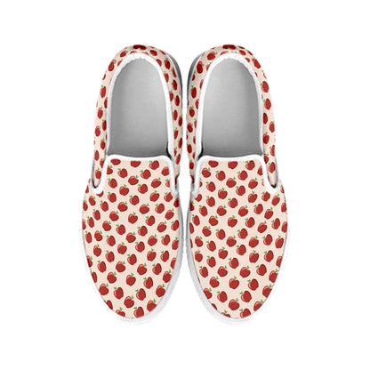 Cute Apple Pattern Print White Slip On Shoes