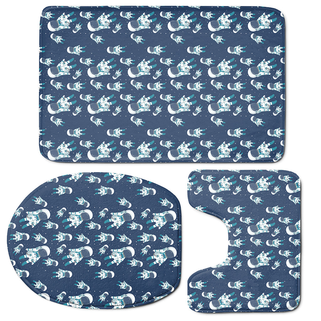 Cute Astronaut Pattern Print 3 Piece Bath Mat Set