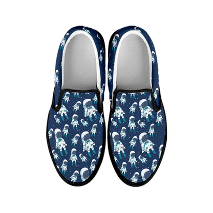 Cute Astronaut Pattern Print Black Slip On Shoes
