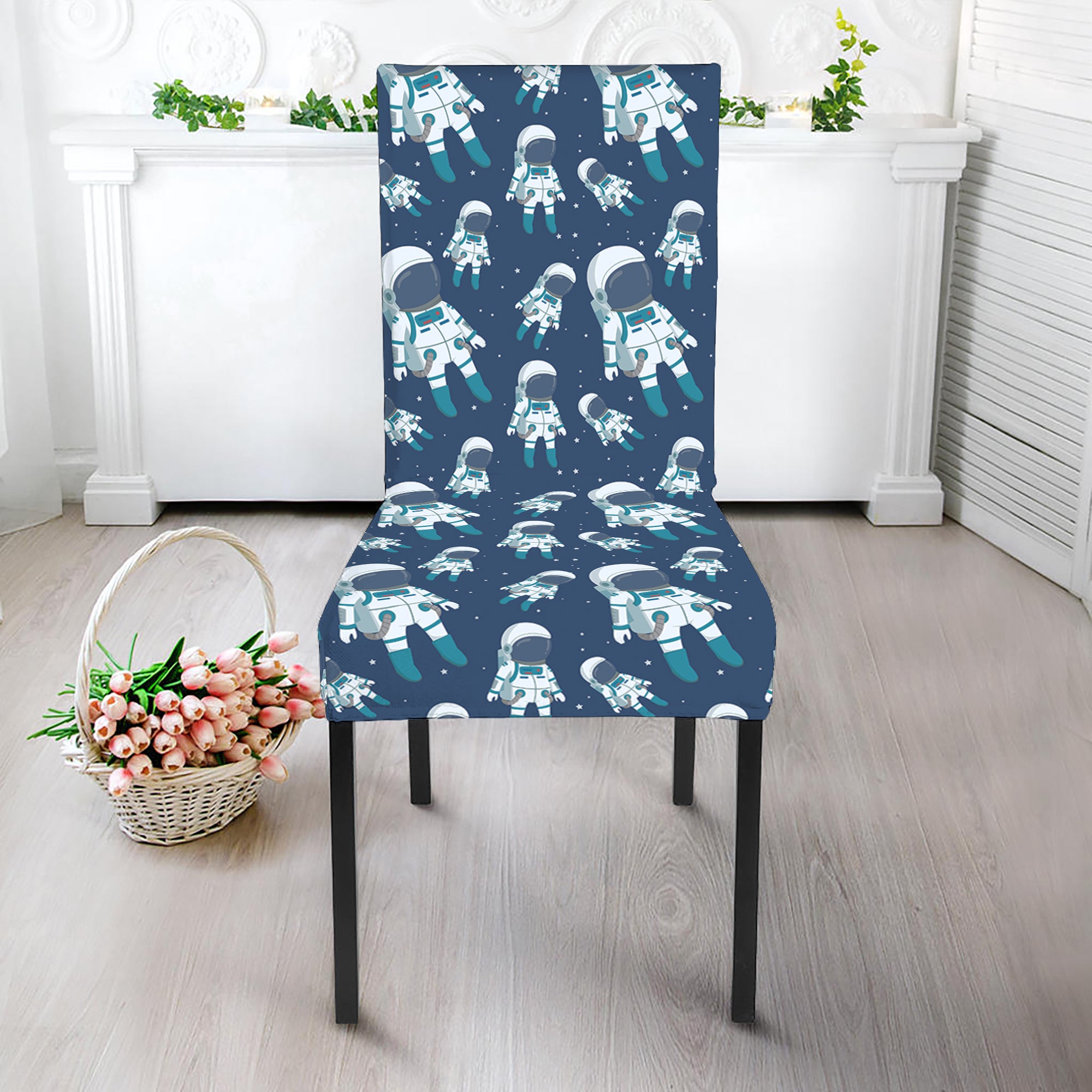 Cute Astronaut Pattern Print Dining Chair Slipcover