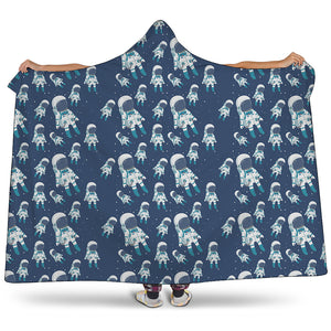 Cute Astronaut Pattern Print Hooded Blanket