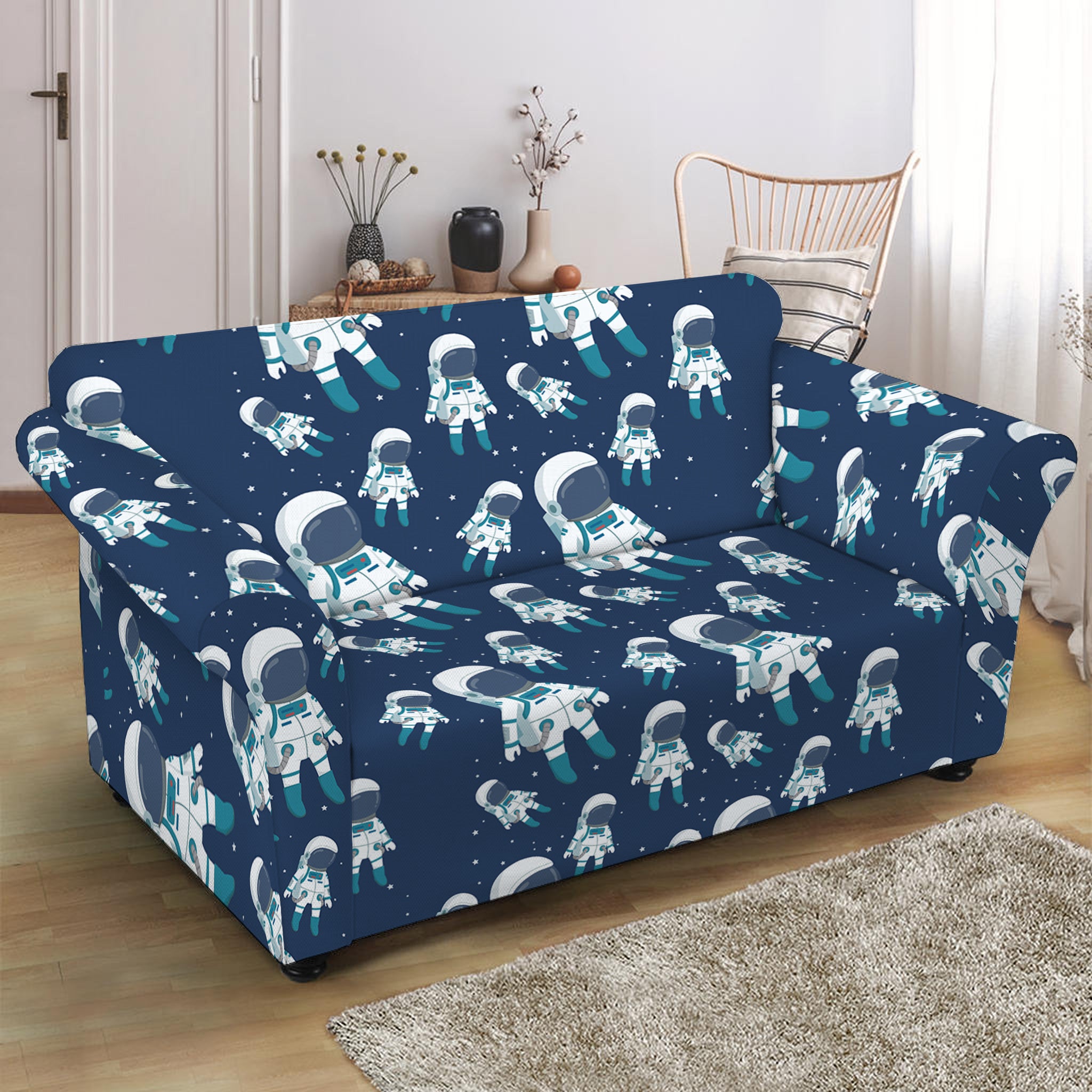 Cute Astronaut Pattern Print Loveseat Slipcover