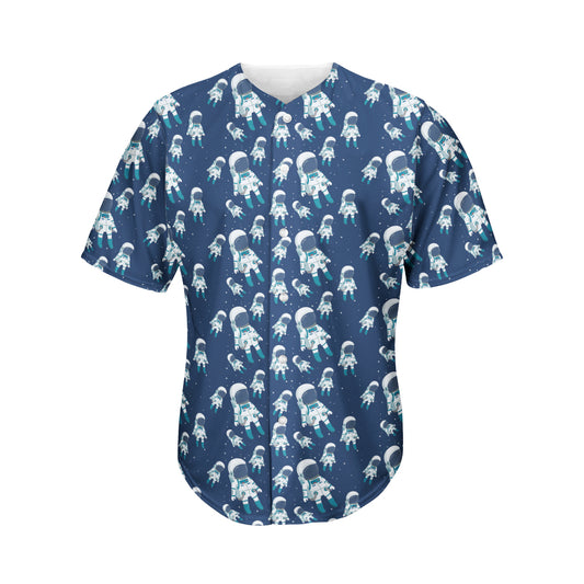 Cute Astronaut Pattern Print Men's Baseball Jersey
