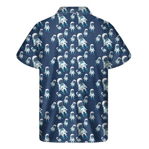 Cute Astronaut Pattern Print Men's Short Sleeve Shirt