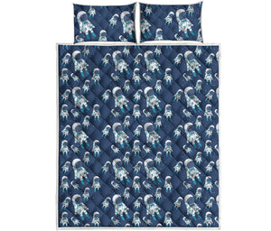 Cute Astronaut Pattern Print Quilt Bed Set