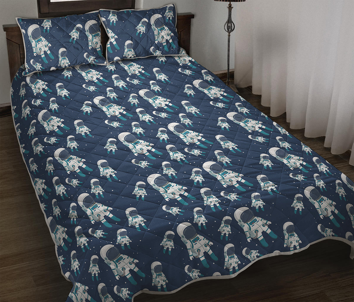 Cute Astronaut Pattern Print Quilt Bed Set