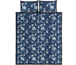 Cute Astronaut Pattern Print Quilt Bed Set