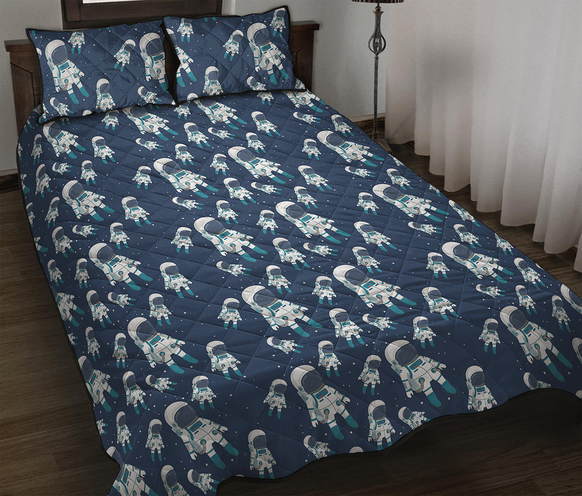 Cute Astronaut Pattern Print Quilt Bed Set