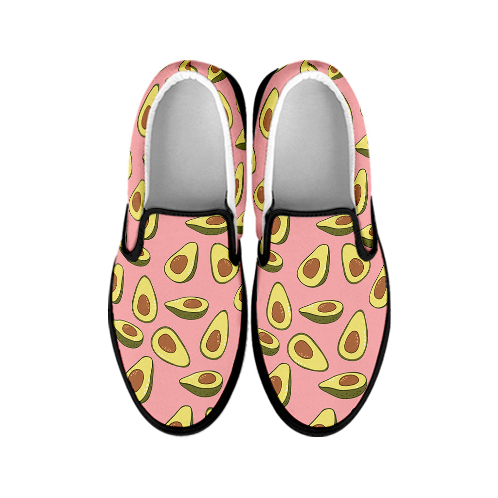 Cute Avocado Pattern Print Black Slip On Shoes