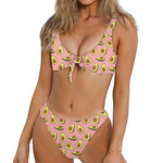 Cute Avocado Pattern Print Front Bow Tie Bikini