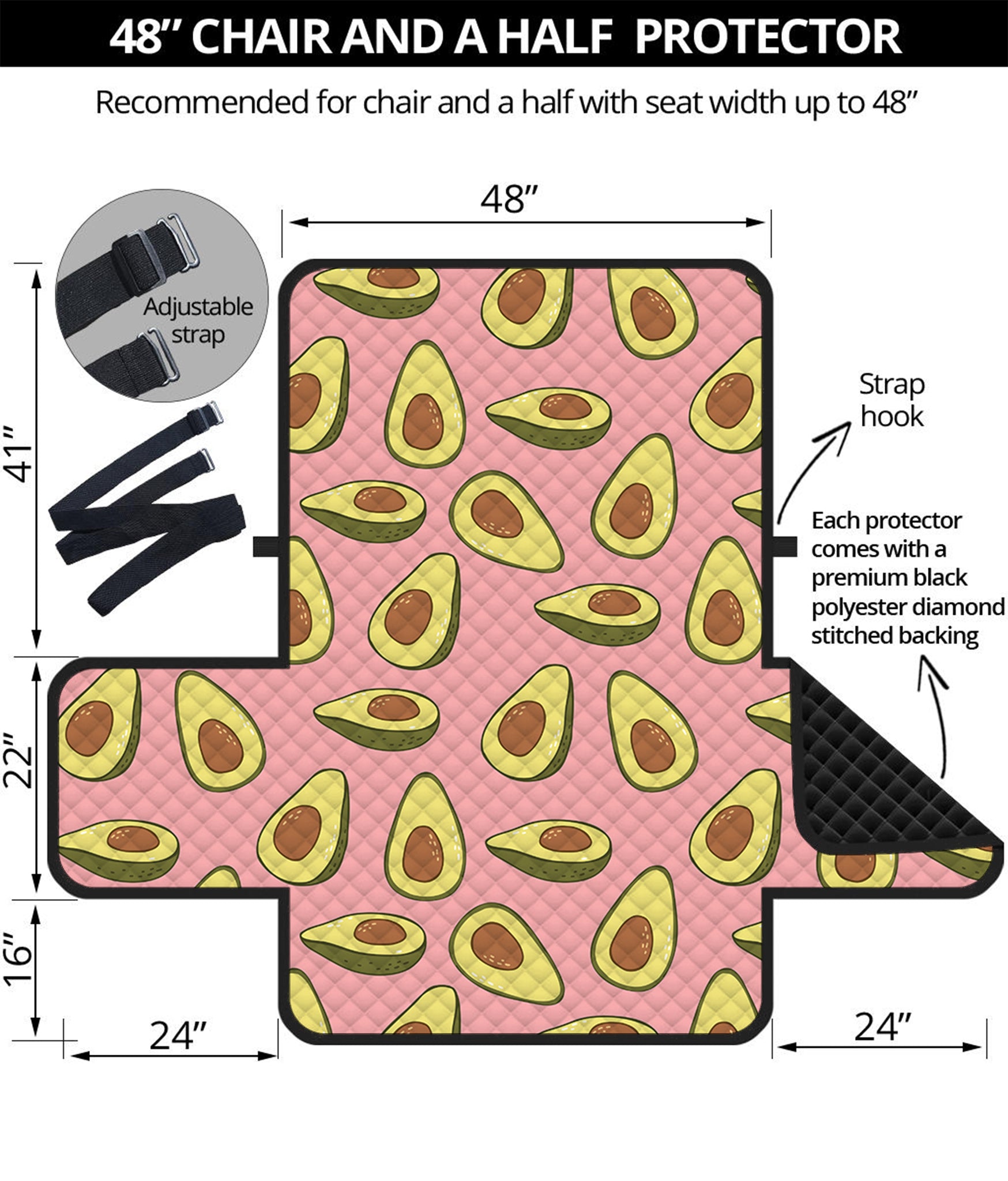 Cute Avocado Pattern Print Half Sofa Protector