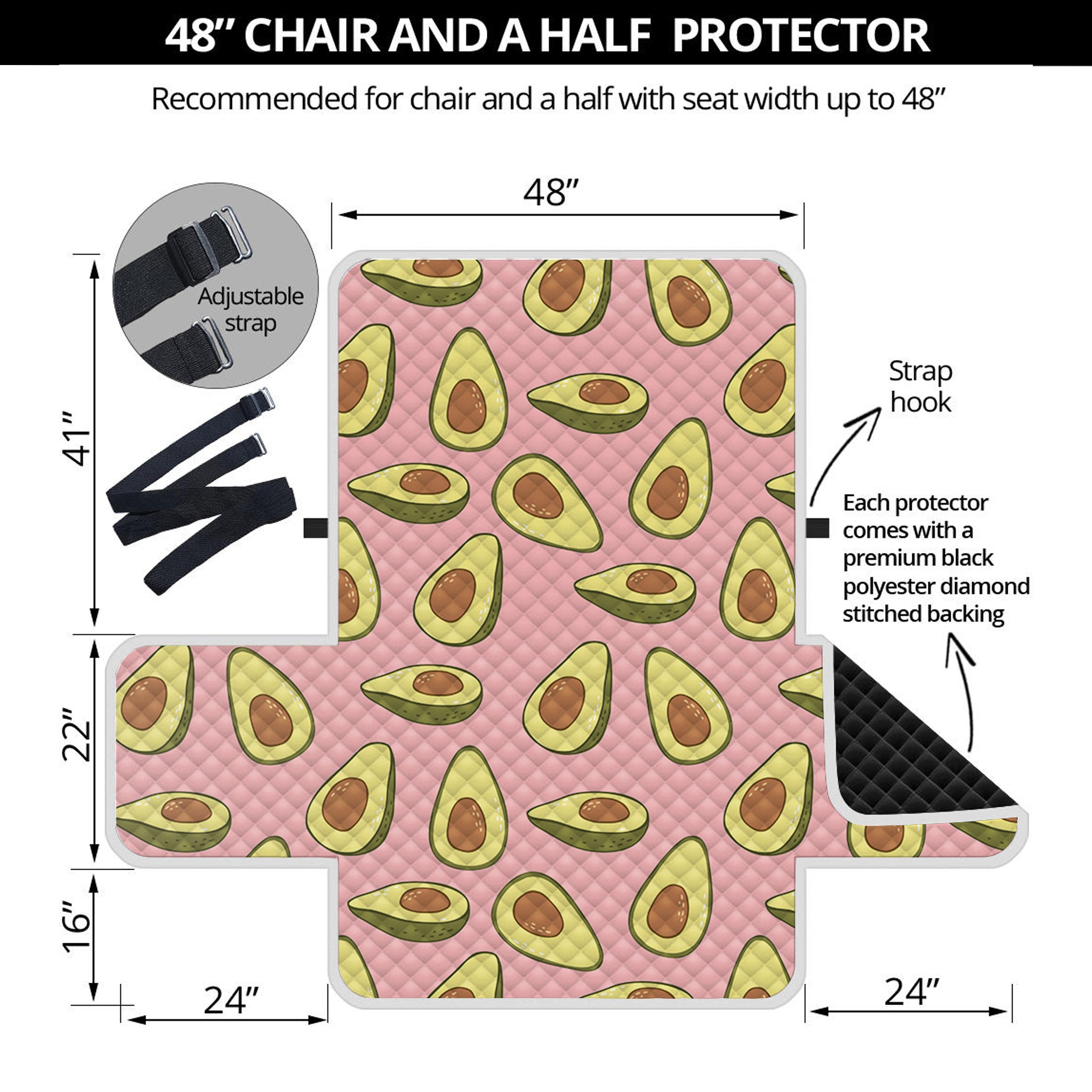 Cute Avocado Pattern Print Half Sofa Protector