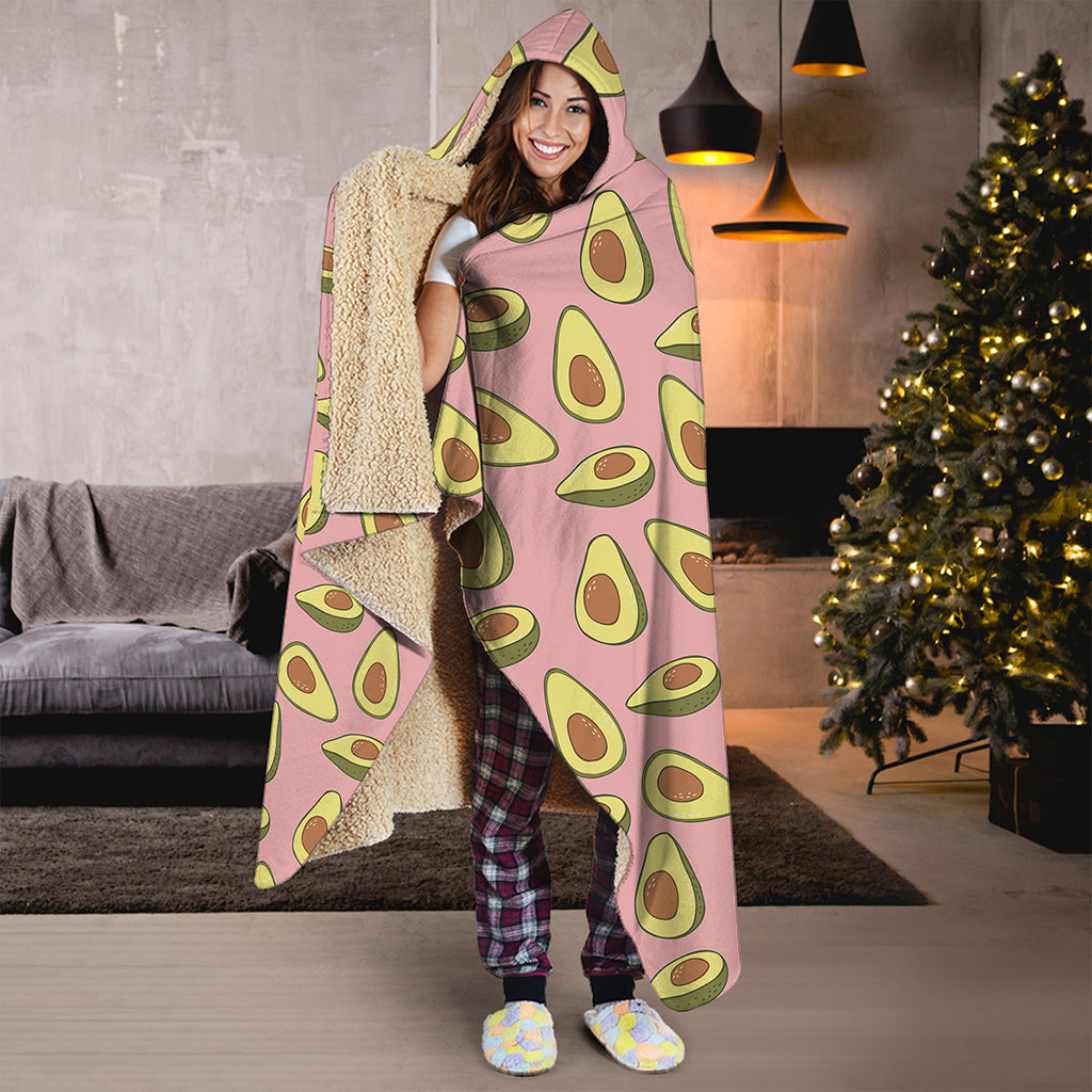 Cute Avocado Pattern Print Hooded Blanket