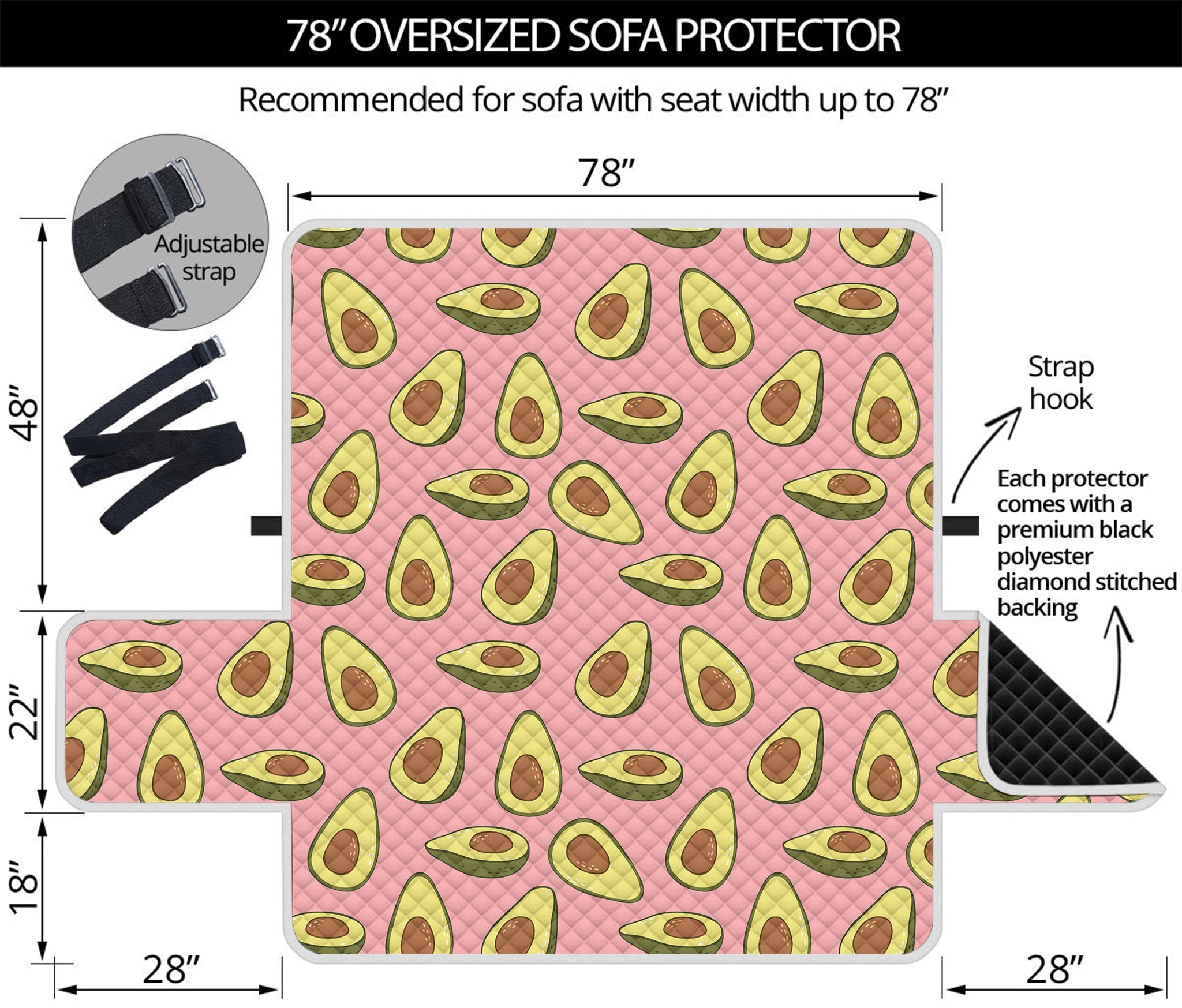 Cute Avocado Pattern Print Oversized Sofa Protector