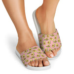 Cute Avocado Pattern Print White Slide Sandals