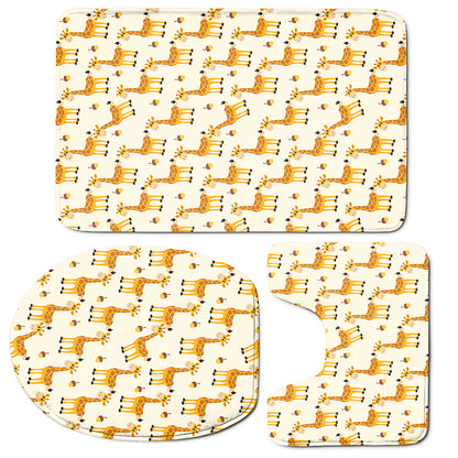 Cute Baby Giraffe Pattern Print 3 Piece Bath Mat Set
