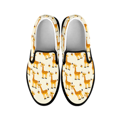 Cute Baby Giraffe Pattern Print Black Slip On Shoes