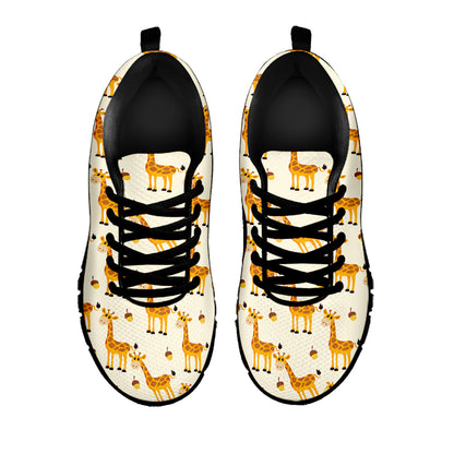 Cute Baby Giraffe Pattern Print Black Sneakers