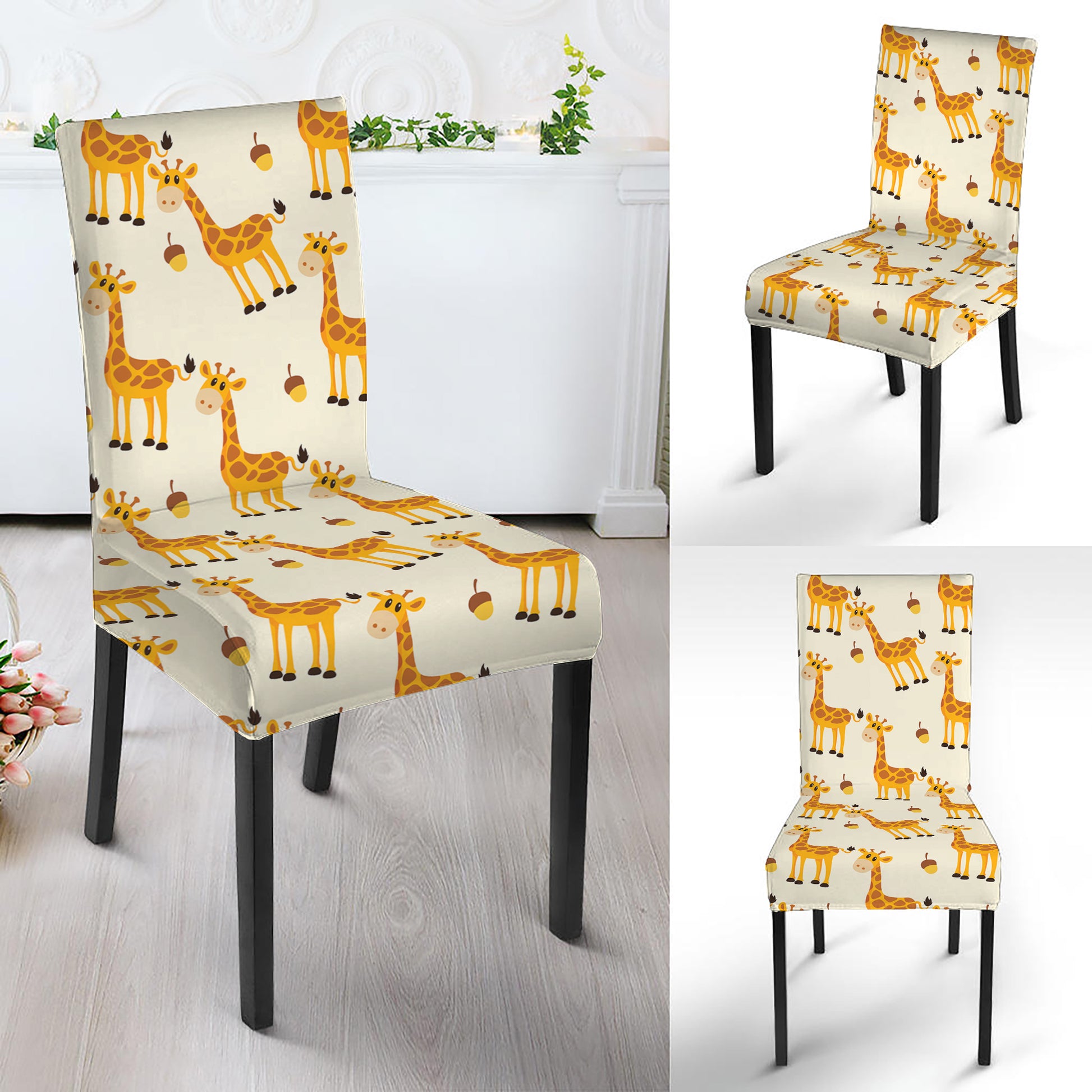 Cute Baby Giraffe Pattern Print Dining Chair Slipcover