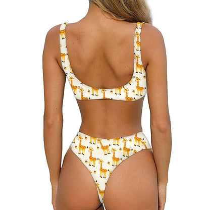 Cute Baby Giraffe Pattern Print Front Bow Tie Bikini