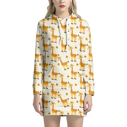 Cute Baby Giraffe Pattern Print Hoodie Dress
