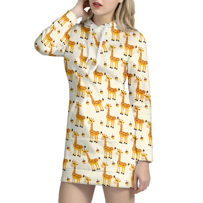 Cute Baby Giraffe Pattern Print Hoodie Dress