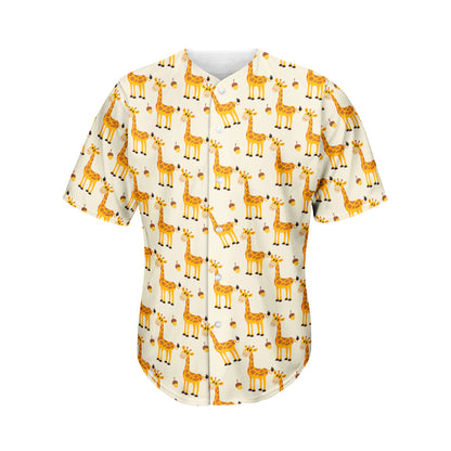 Cute Baby Giraffe Pattern Print Men's Baseball Jersey