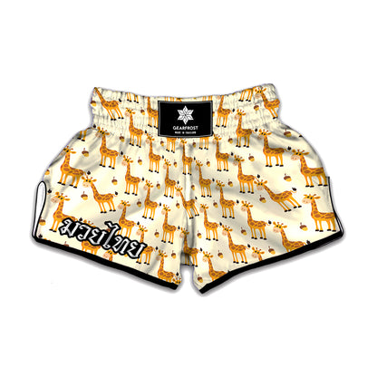 Cute Baby Giraffe Pattern Print Muay Thai Boxing Shorts