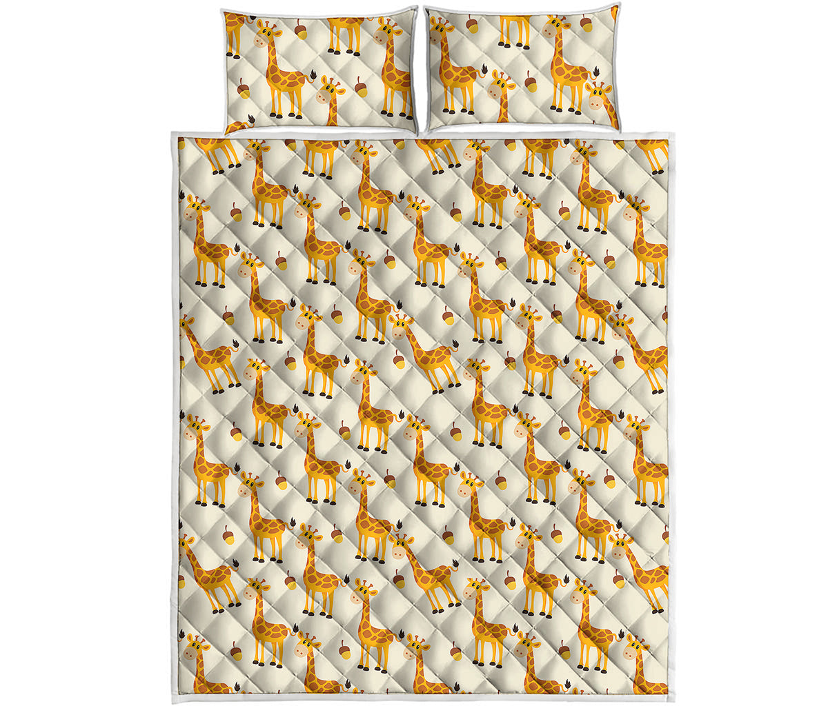 Cute Baby Giraffe Pattern Print Quilt Bed Set