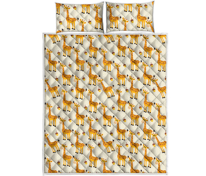 Cute Baby Giraffe Pattern Print Quilt Bed Set