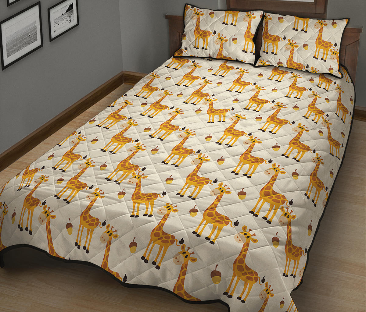 Cute Baby Giraffe Pattern Print Quilt Bed Set