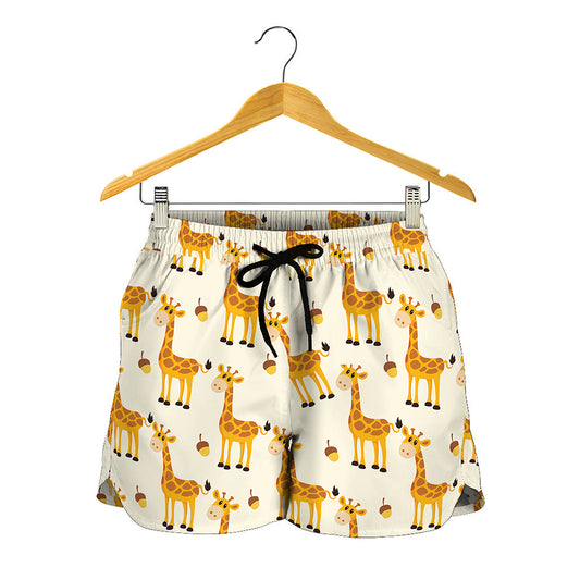 Cute Baby Giraffe Pattern Print Women's Shorts