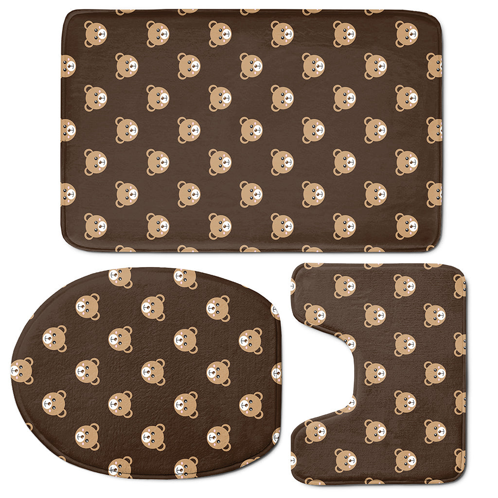 Cute Baby Grizzly Bear Pattern Print 3 Piece Bath Mat Set