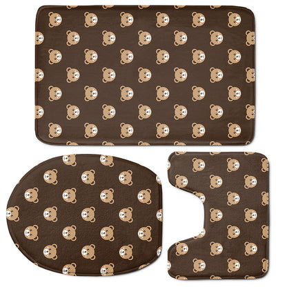 Cute Baby Grizzly Bear Pattern Print 3 Piece Bath Mat Set