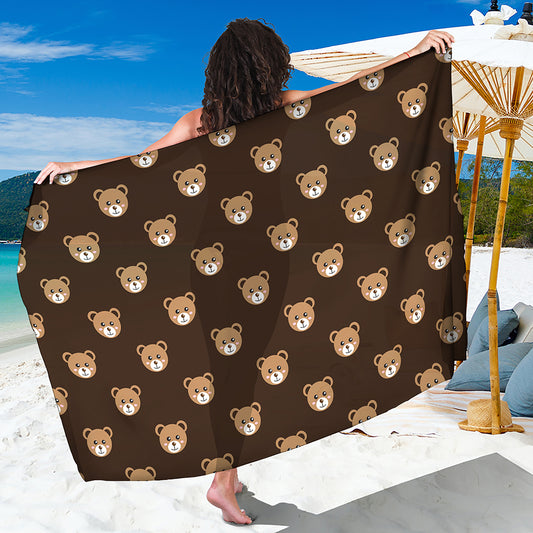 Cute Baby Grizzly Bear Pattern Print Beach Sarong Wrap