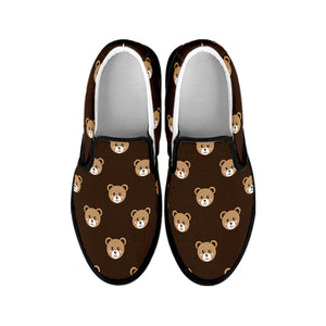 Cute Baby Grizzly Bear Pattern Print Black Slip On Shoes