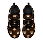 Cute Baby Grizzly Bear Pattern Print Black Sneakers