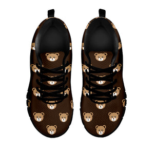 Cute Baby Grizzly Bear Pattern Print Black Sneakers