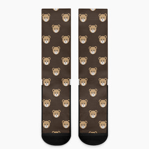 Cute Baby Grizzly Bear Pattern Print Crew Socks