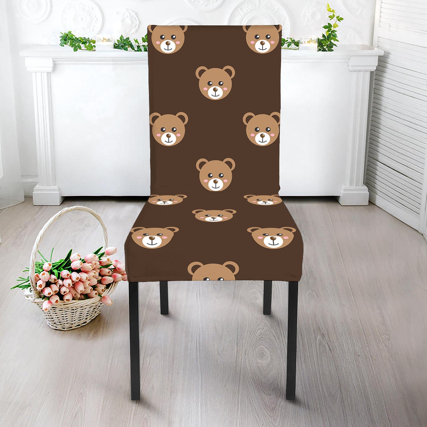 Cute Baby Grizzly Bear Pattern Print Dining Chair Slipcover
