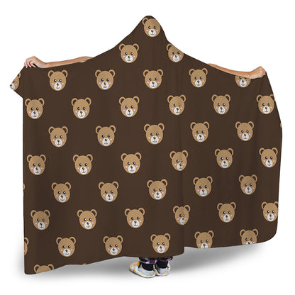 Cute Baby Grizzly Bear Pattern Print Hooded Blanket